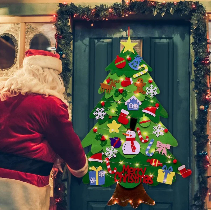 Interaktiv Børnevenlig Juletræ med LED Lys og Velcro Pynt