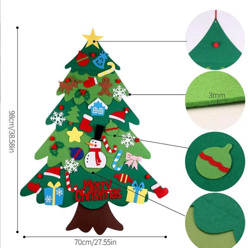 Interaktiv Børnevenlig Juletræ med LED Lys og Velcro Pynt