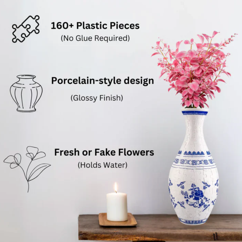 Bygbar 3D Puslespilsvase til Friske Blomster – Unikt Design