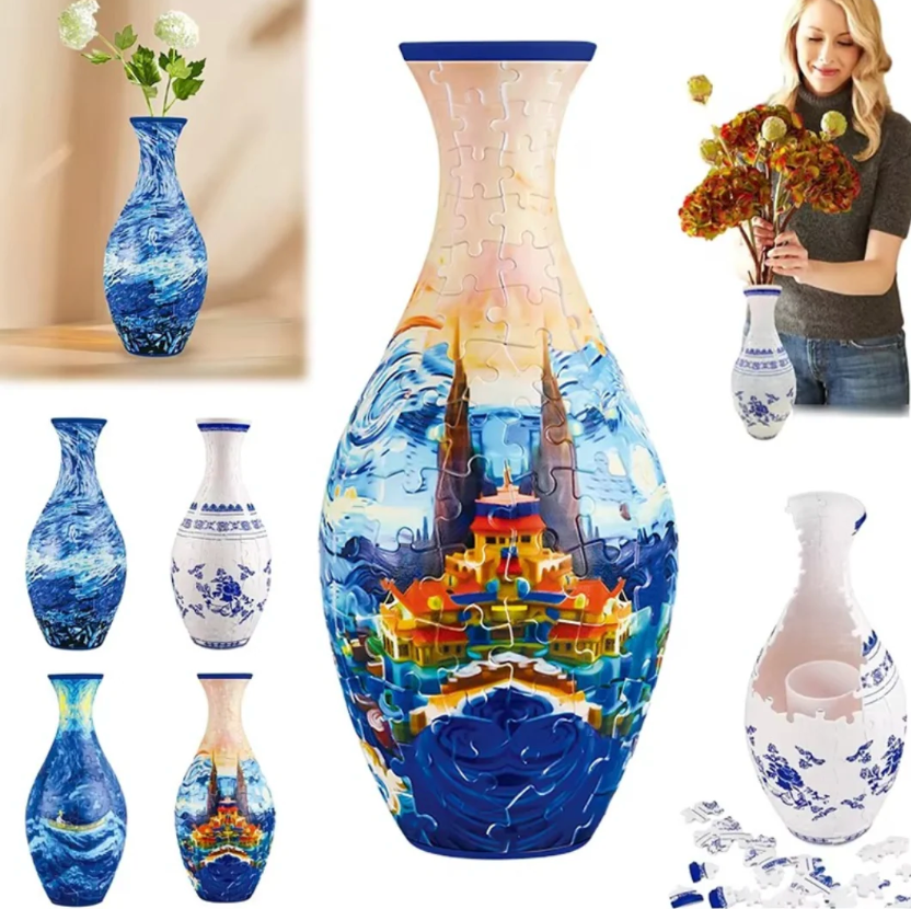 Bygbar 3D Puslespilsvase til Friske Blomster – Unikt Design