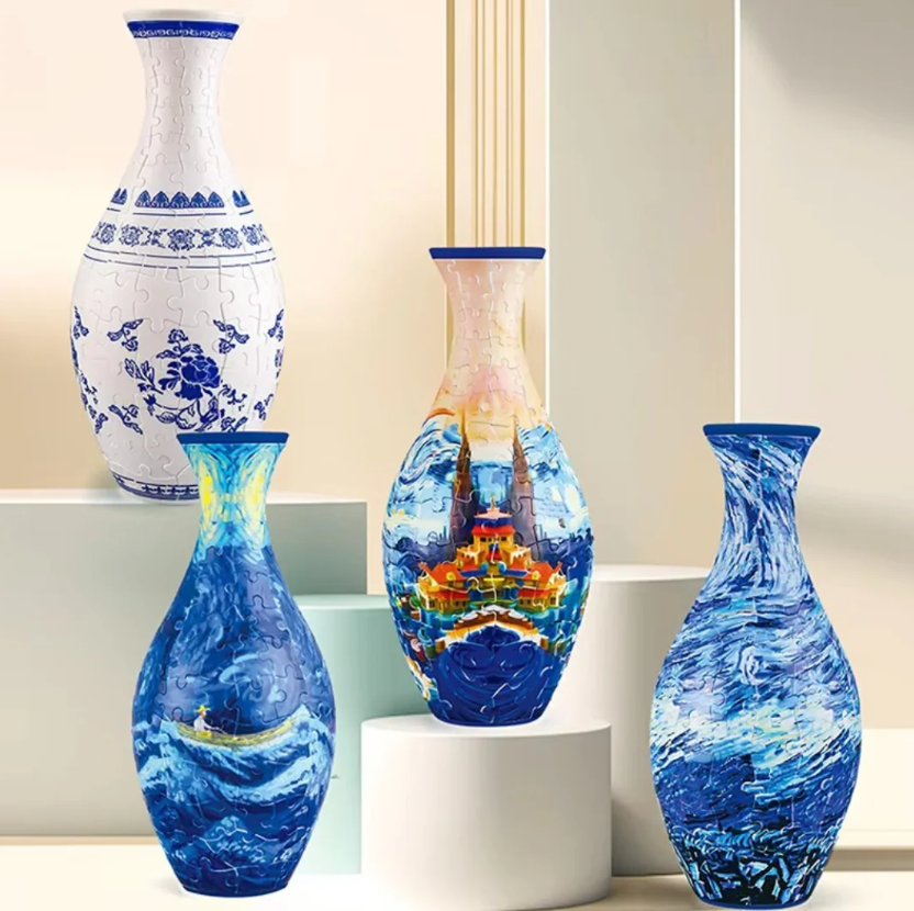 Bygbar 3D Puslespilsvase til Friske Blomster – Unikt Design