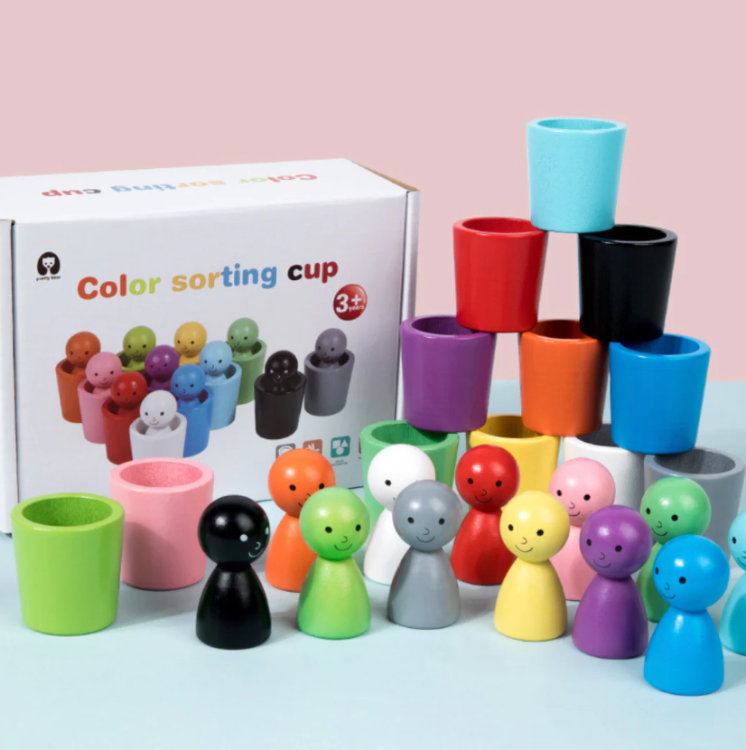 Montessori färgsorteringsspel i trä – Lär & lek med färger
