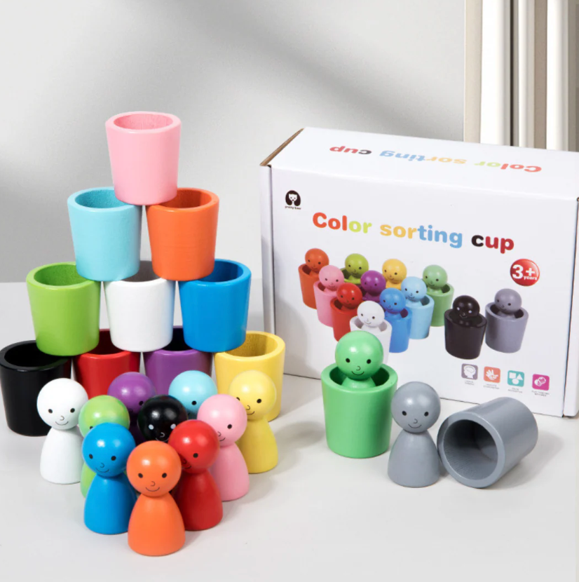 Montessori färgsorteringsspel i trä – Lär & lek med färger