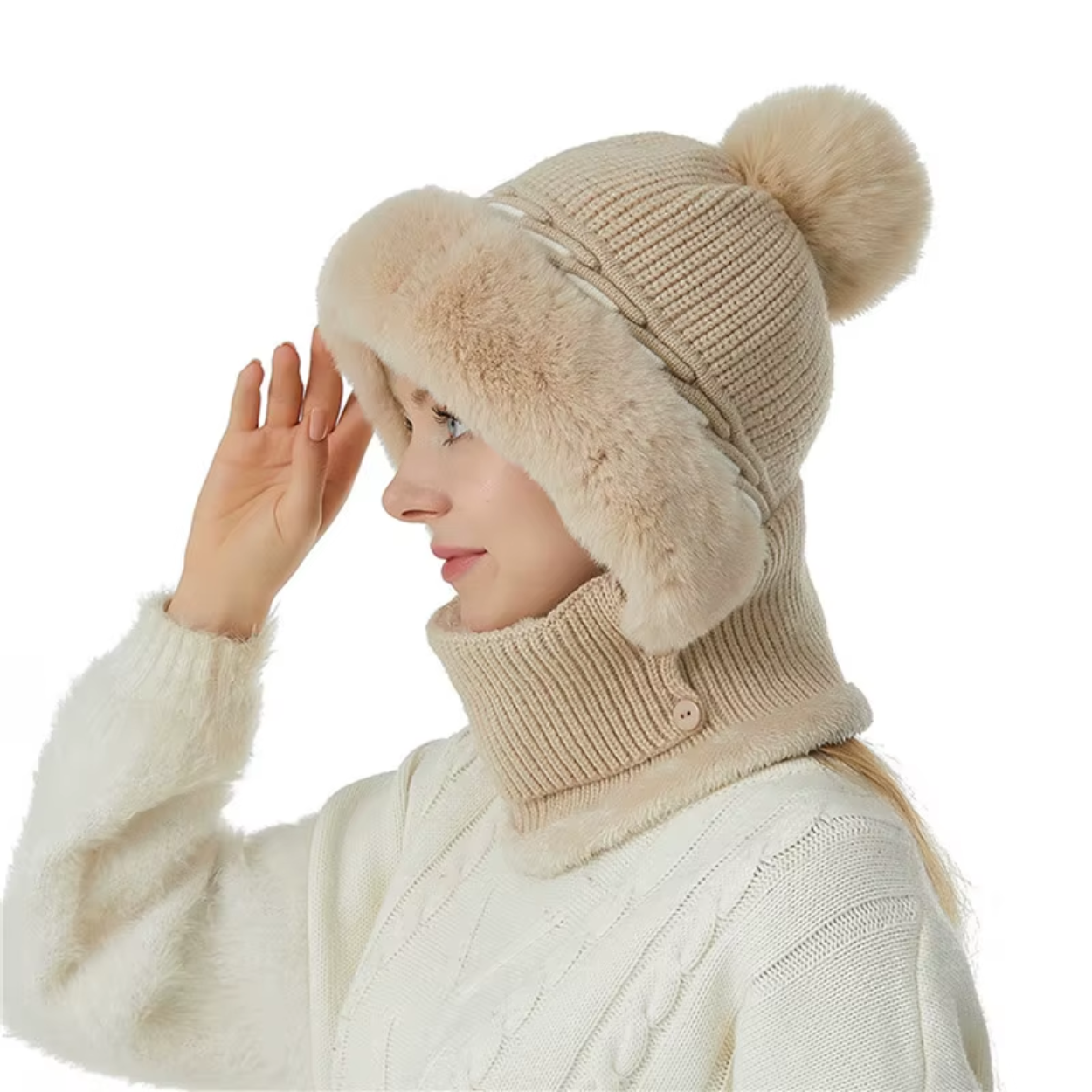 Behaglig och Varm 2-i-1 Fleece Mössa och Halsduk