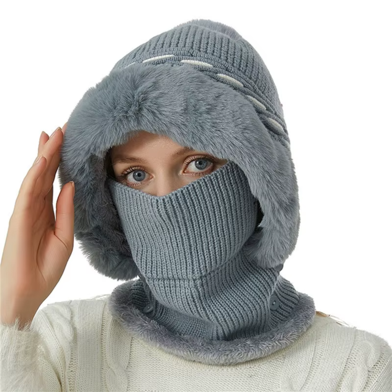 Behaglig och Varm 2-i-1 Fleece Mössa och Halsduk