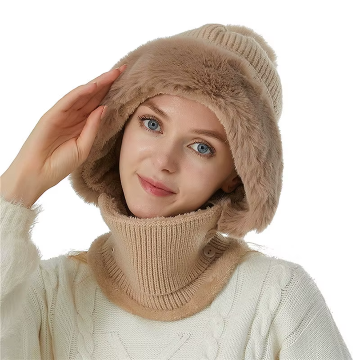 Behaglig och Varm 2-i-1 Fleece Mössa och Halsduk