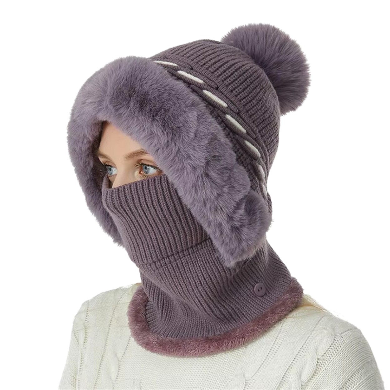 Behaglig och Varm 2-i-1 Fleece Mössa och Halsduk