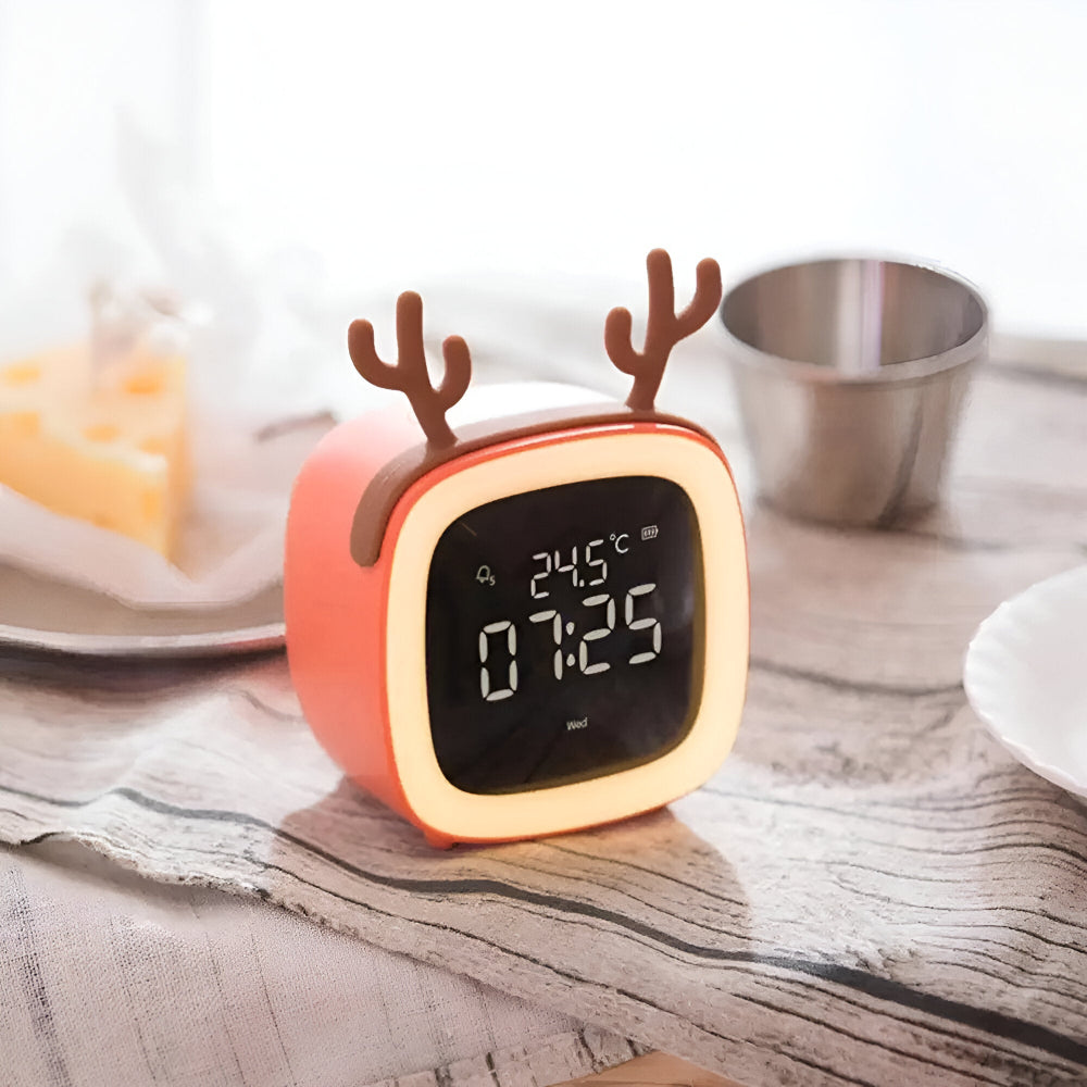 Barnvänlig väckarklocka med LED nattlampa och justerbar timer