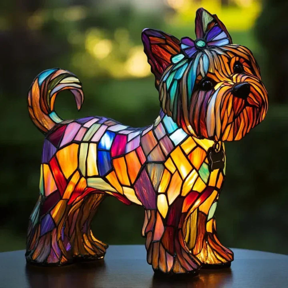 HundeLys | Unik Bordlampe i Glas med Tiffany-Design