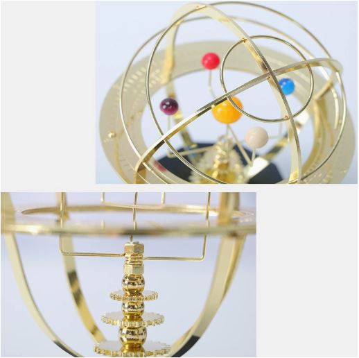 Stort Mekanisk Orrery Ur i Håndlavet Messing med Solsystemet (5 Planeter)