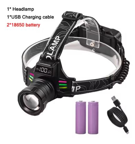Uppladdningsbar LED-pannlampa med vitt, rött och grönt ljus – USB och batteri