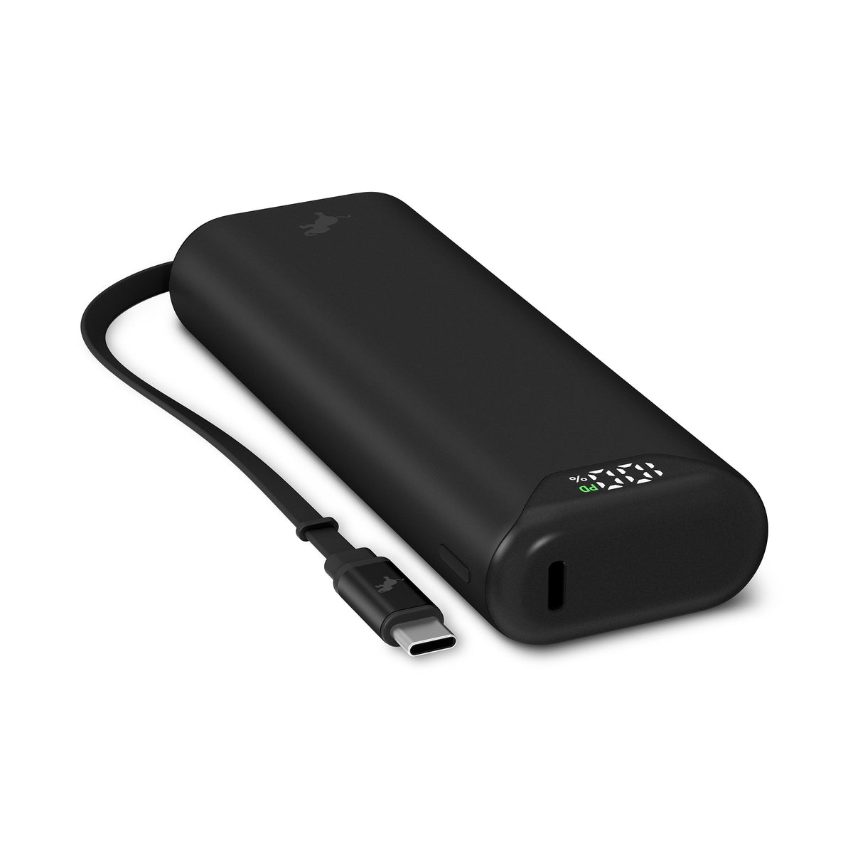 Kompakt USB-C Powerbank med 10.000 mAh og indbygget ladekabel