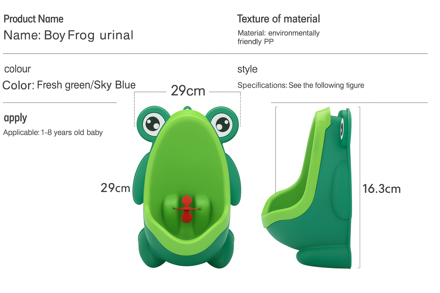 Rolig Groda Toaletträningsurinal - Hygienisk och Justerbar