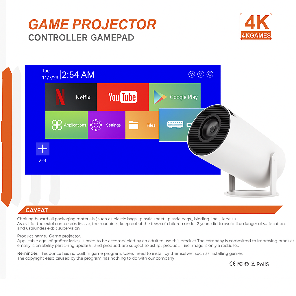 4K Miniprojektor med Trådlös Spelupplevelse och Smart Funktion