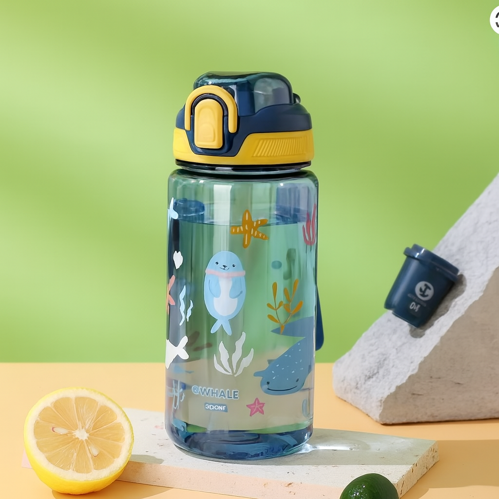 Dinosaurflaska för Barn - 600 ml med Sugrör och Tätt Lock