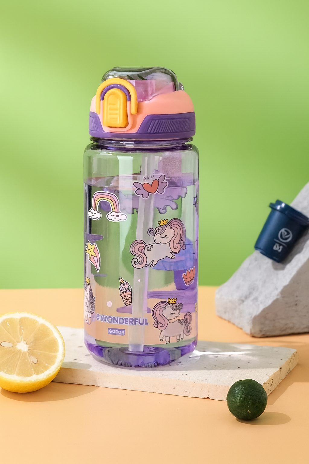 Dinosaurflaska för Barn - 600 ml med Sugrör och Tätt Lock