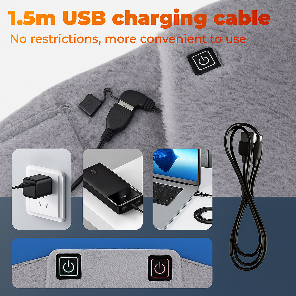 USB-drivet värmebälte med mjuk plysch och justerbar värme