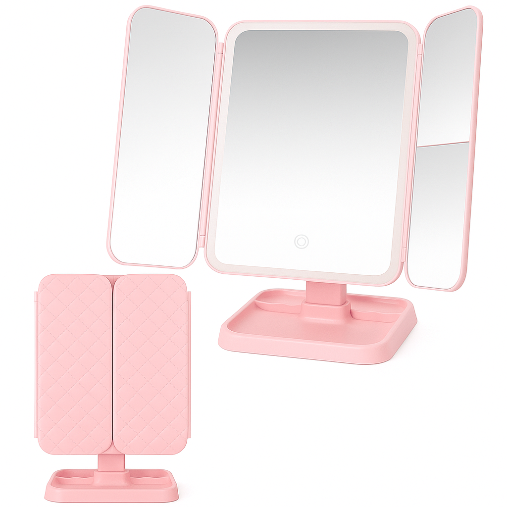 Sammenfoldeligt LED Makeup Spejl med Naturlig Lys