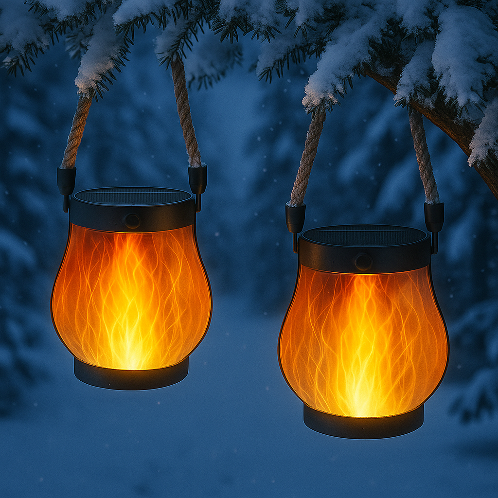 Sol- og USB-opladelig LED Lanterne med Flammeeffekt