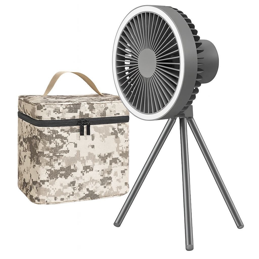 Genopladelig Campingventilator med LED & Powerbank