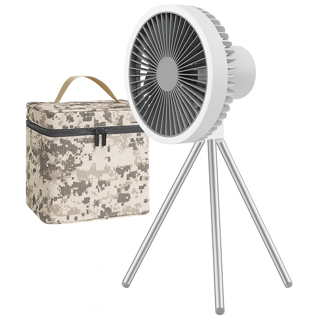 Genopladelig Campingventilator med LED & Powerbank