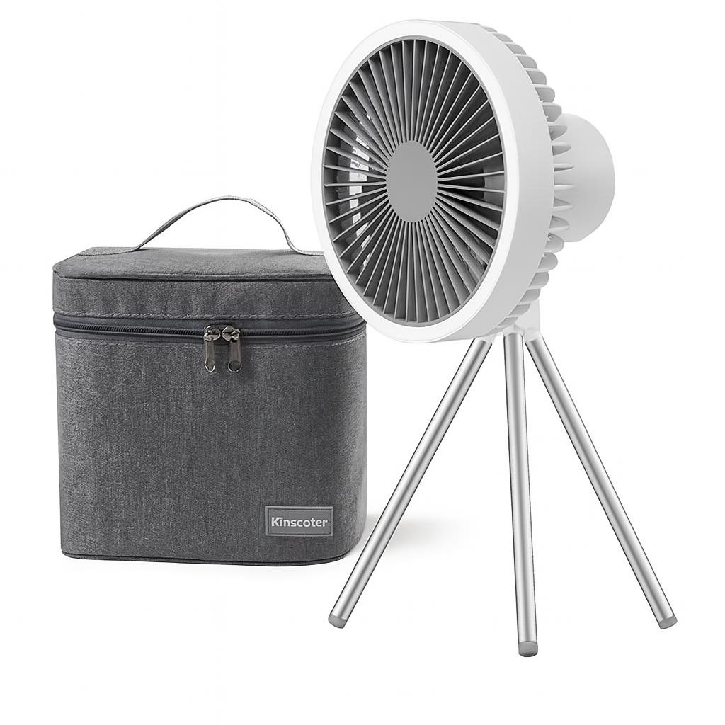 Genopladelig Campingventilator med LED & Powerbank