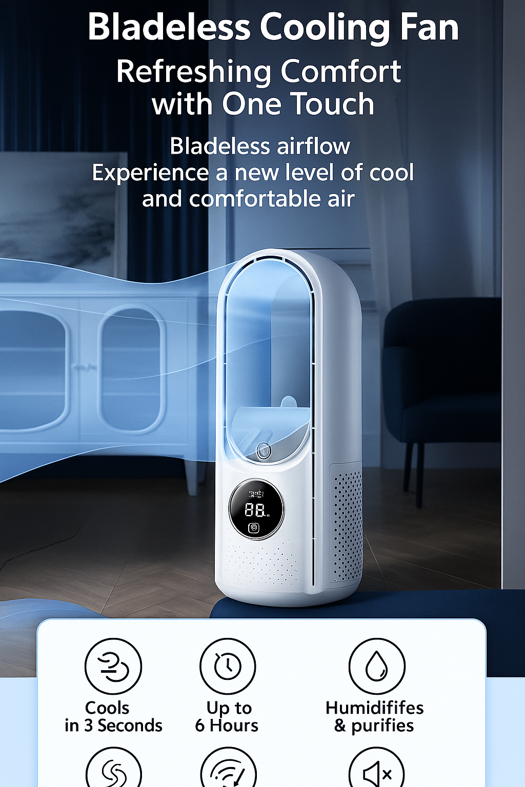 Bladeless USB Luftkøler: Stille, Effektiv Køling & Fugtning