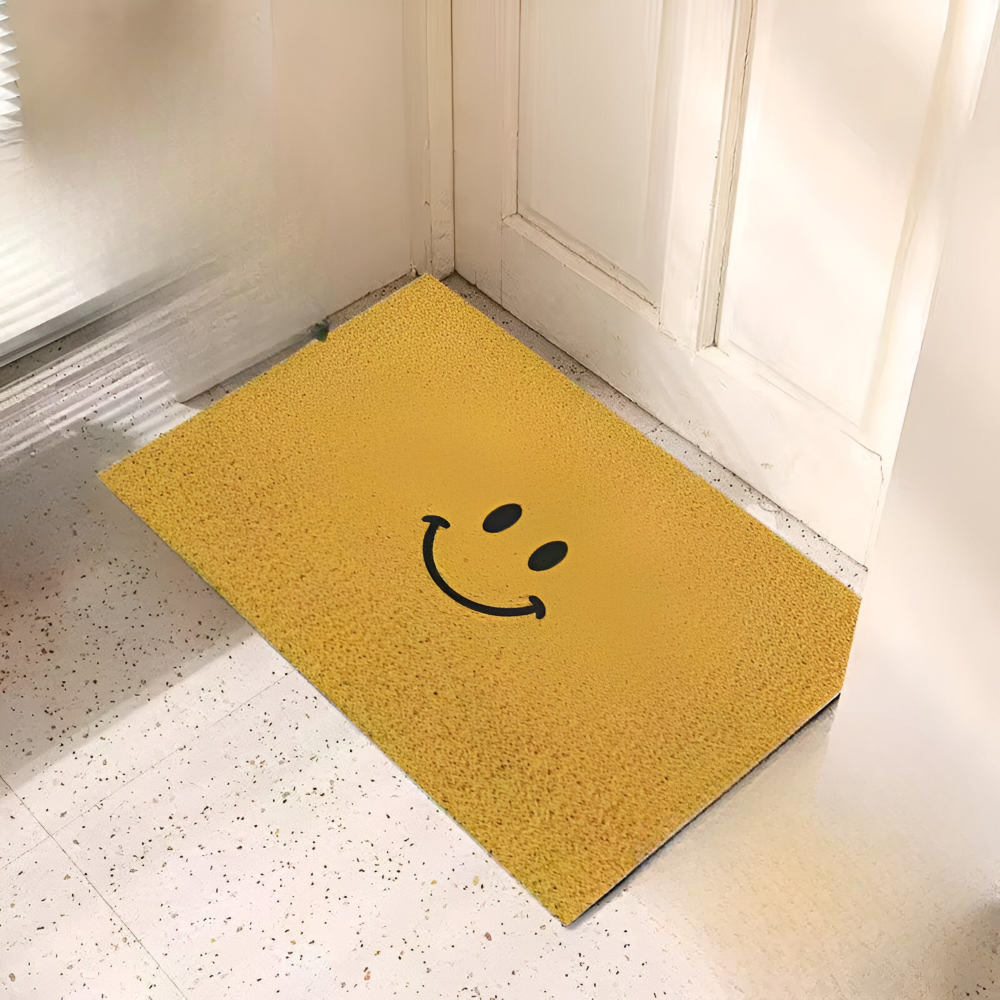 Skridsikker Smiley Dørmåtte – Vandabsorberende, Indendørs/Udendørs