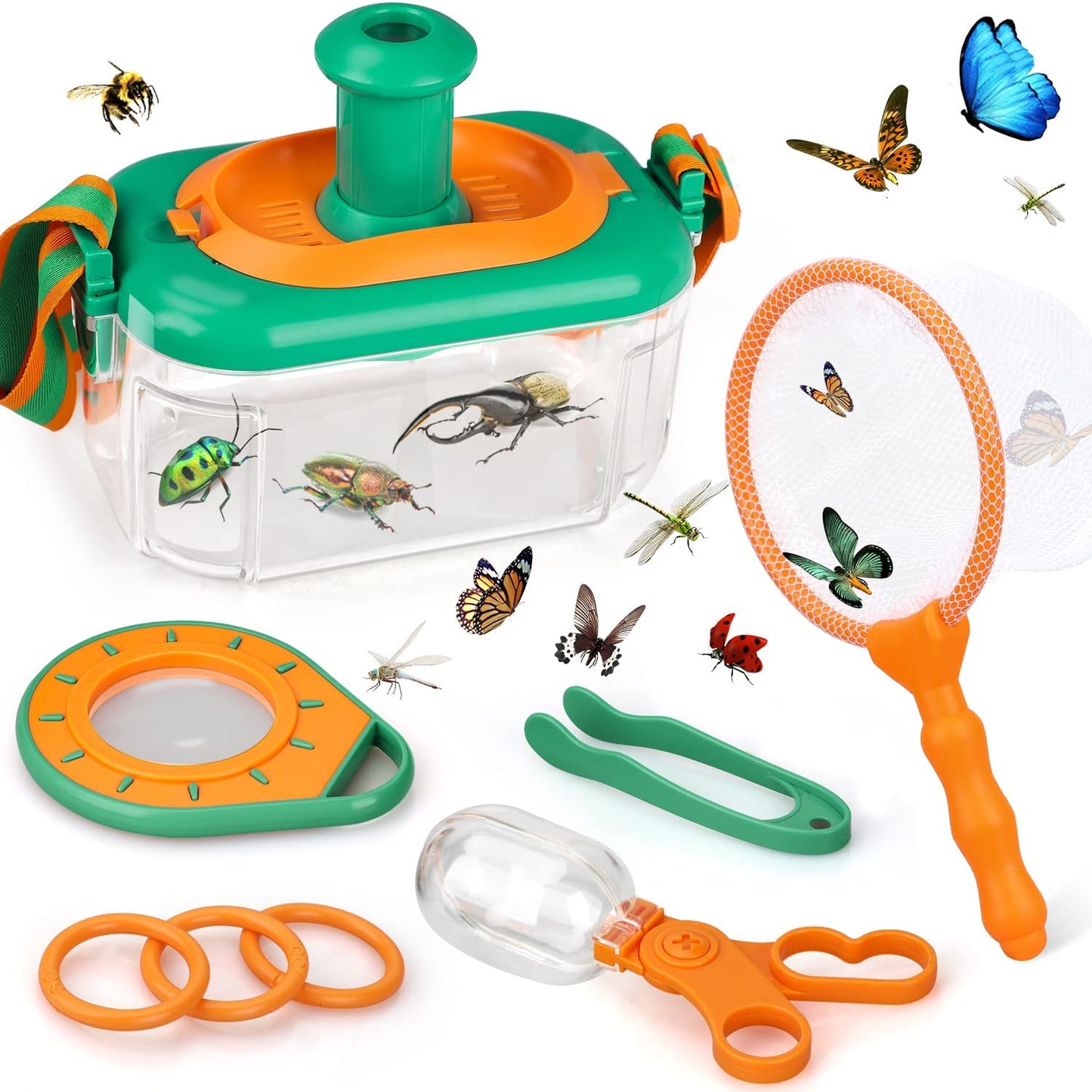 Barnvänligt insektsset med förstoringsglas och terrarium