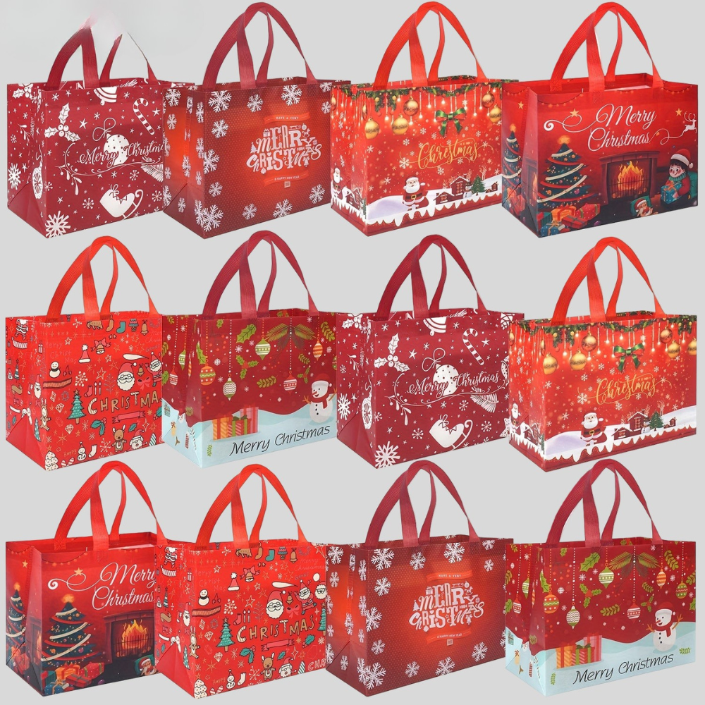 Genanvendelige juleposer, store tote til gaver