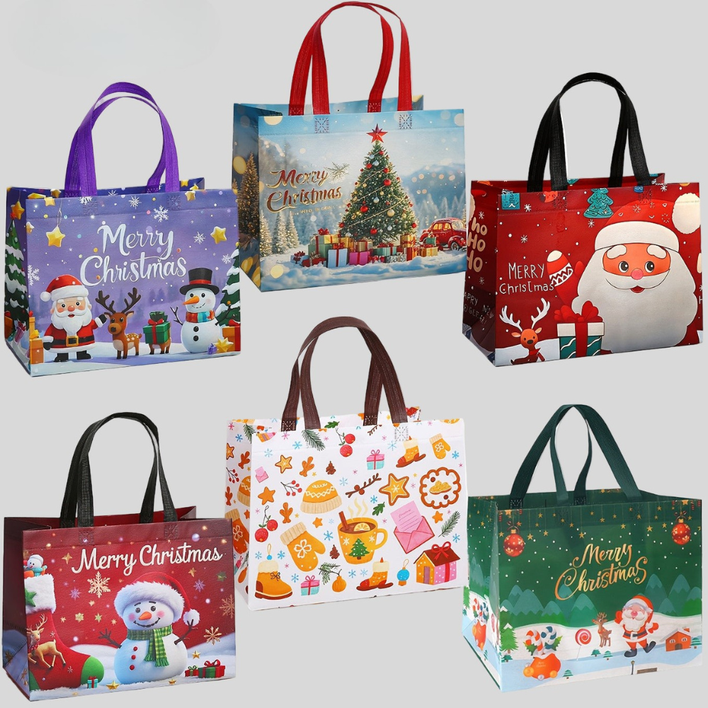 Genanvendelige juleposer, store tote til gaver