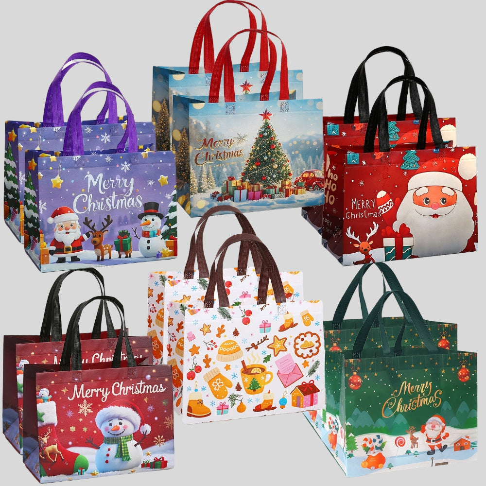Genanvendelige juleposer, store tote til gaver