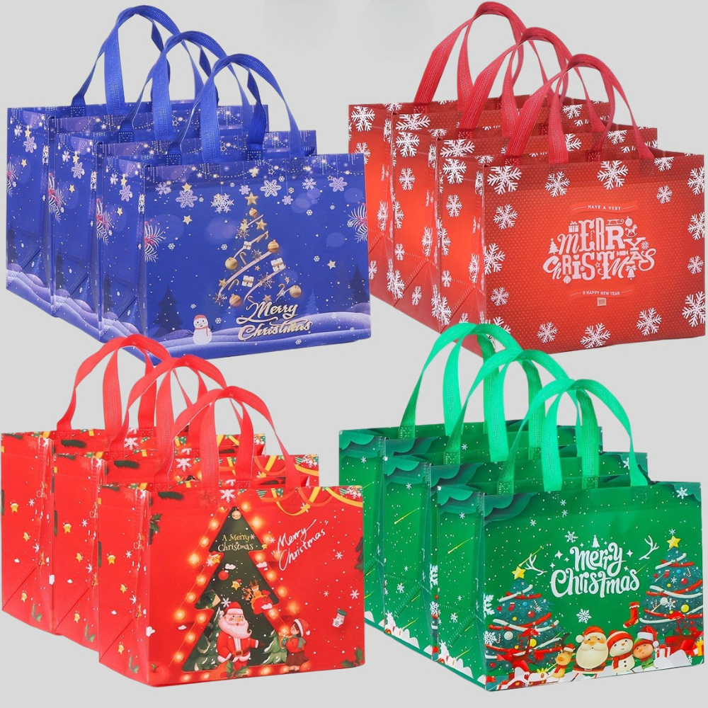 Genanvendelige juleposer, store tote til gaver