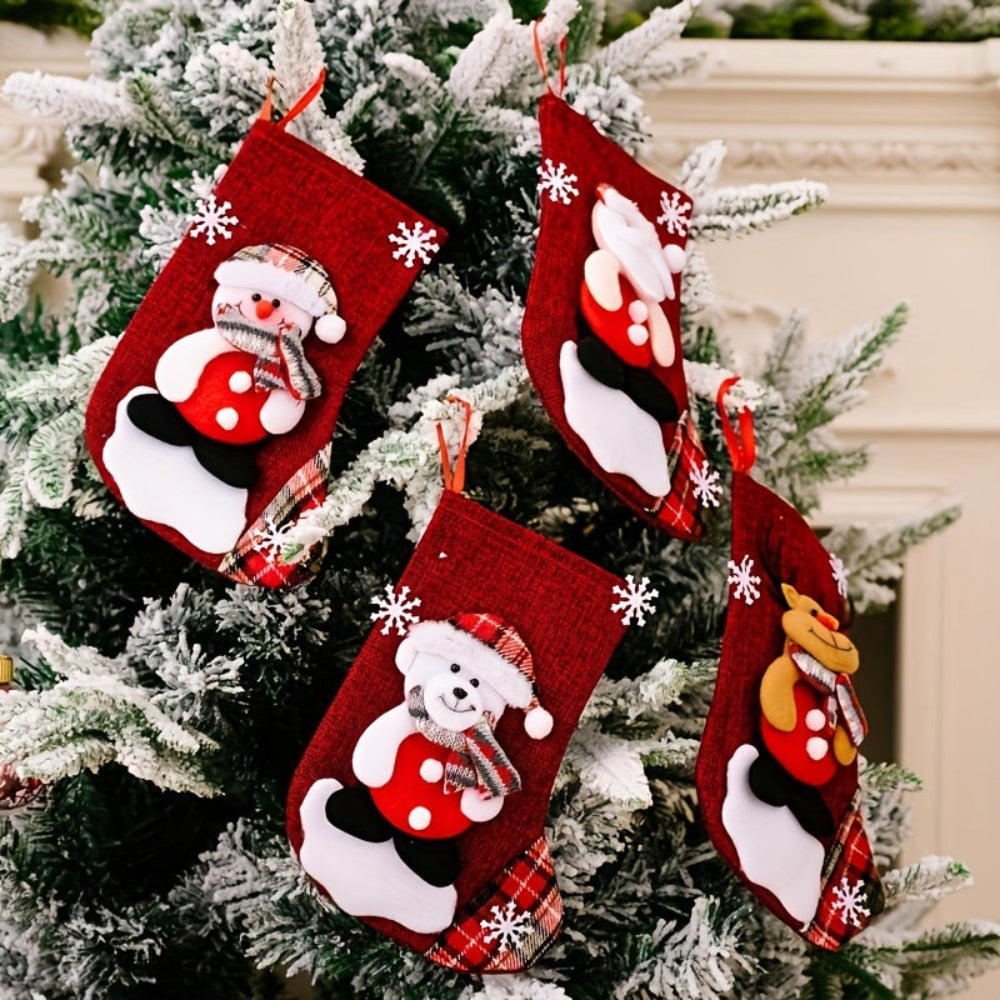 Julestrømper, Santa Snemand Rensdyr Pejs Dekoration