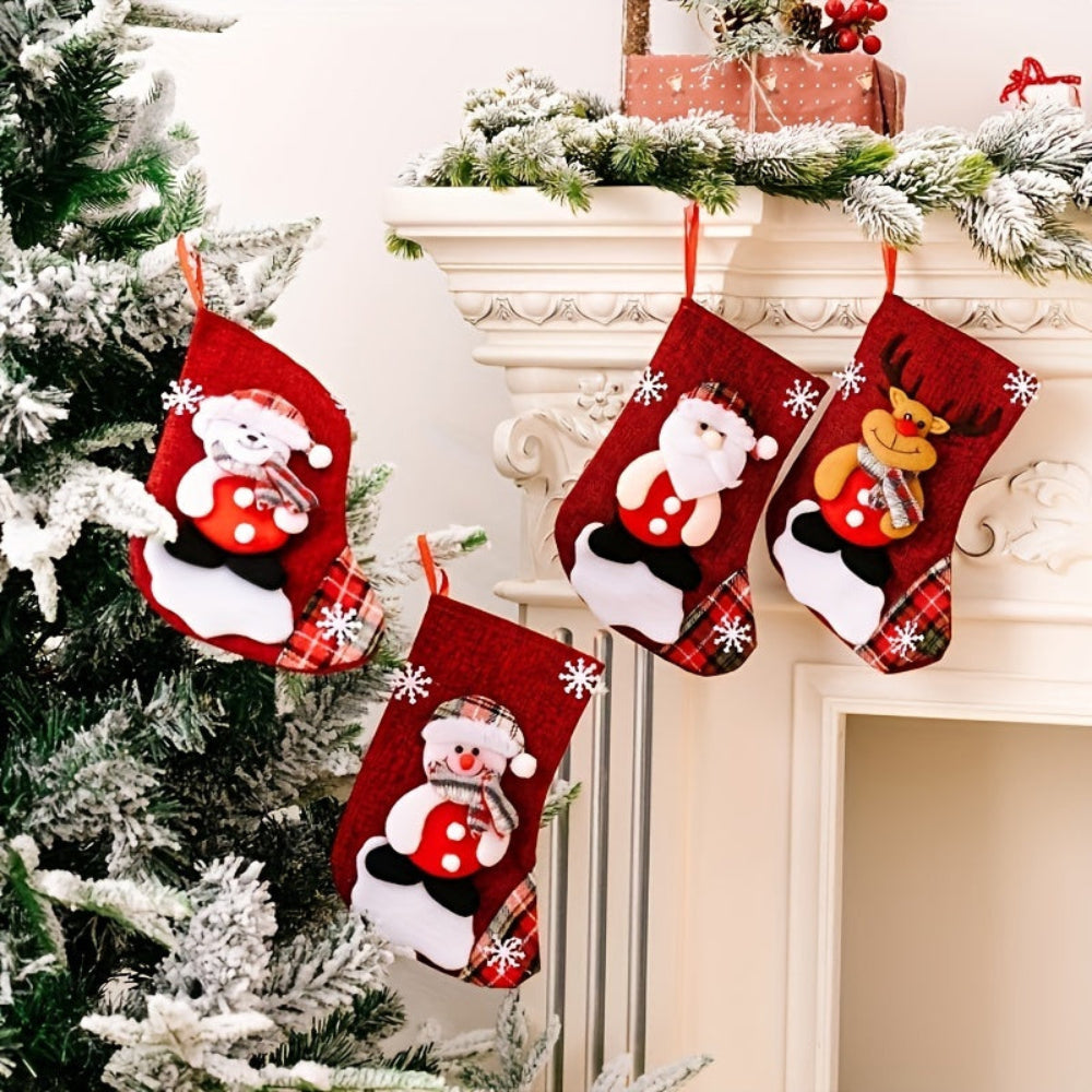 Julestrømper, Santa Snemand Rensdyr Pejs Dekoration