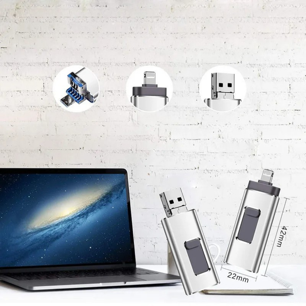 Mångsidigt 4-i-1 USB-minne för iPhone, Android och PC