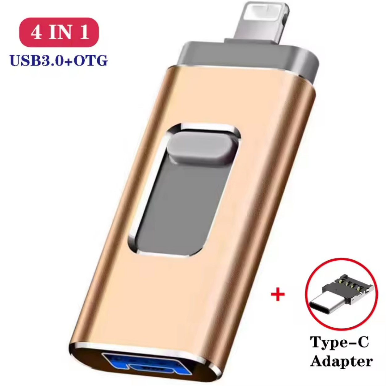 Mångsidigt 4-i-1 USB-minne för iPhone, Android och PC