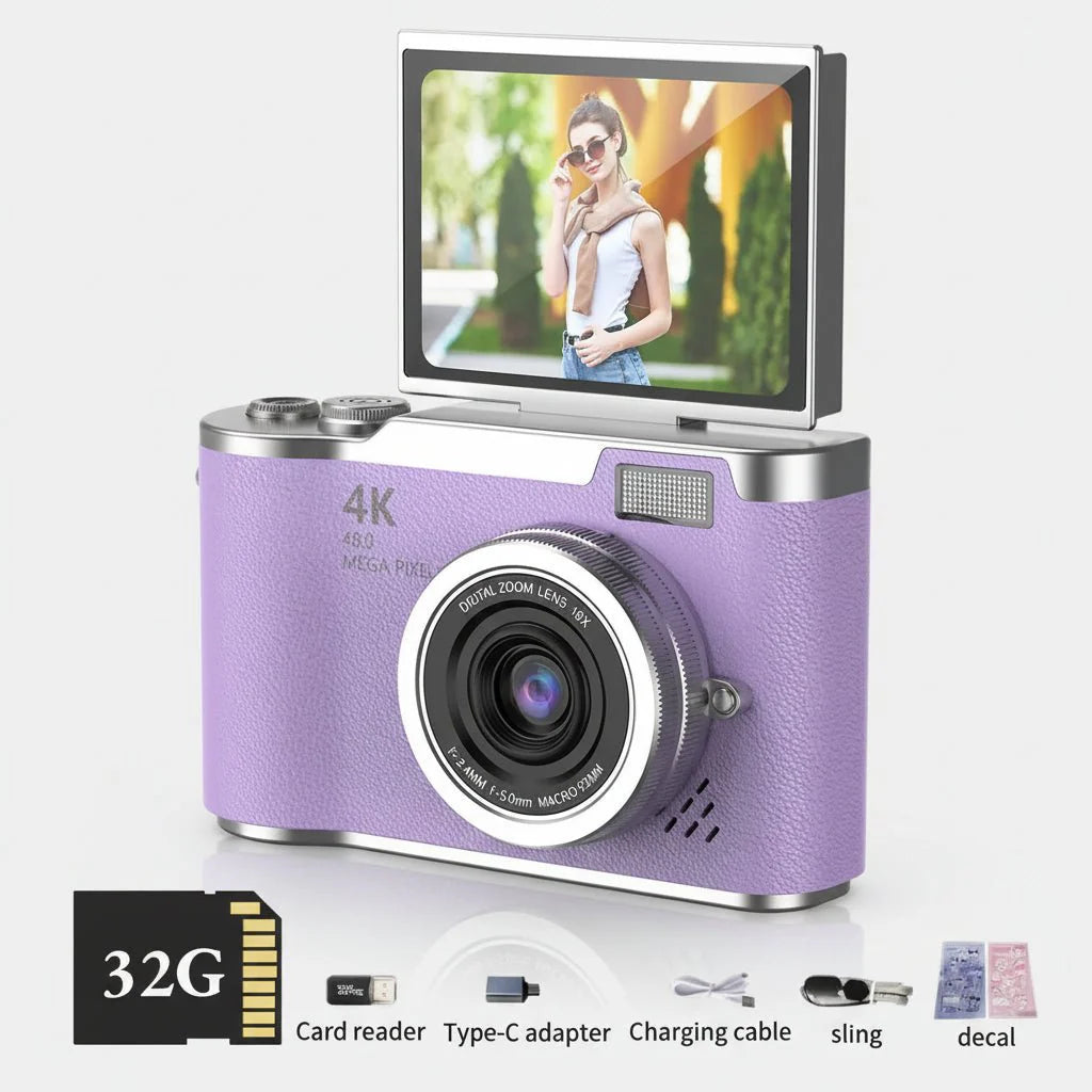 4K Kamera med Flip Skærm & 8X Zoom til Perfekte Billeder