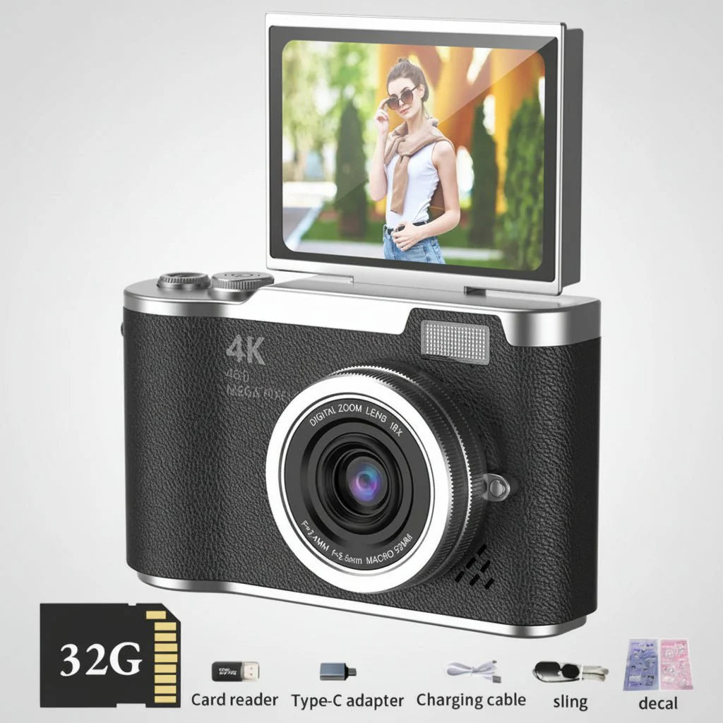 4K Kamera med Flip Skærm & 8X Zoom til Perfekte Billeder
