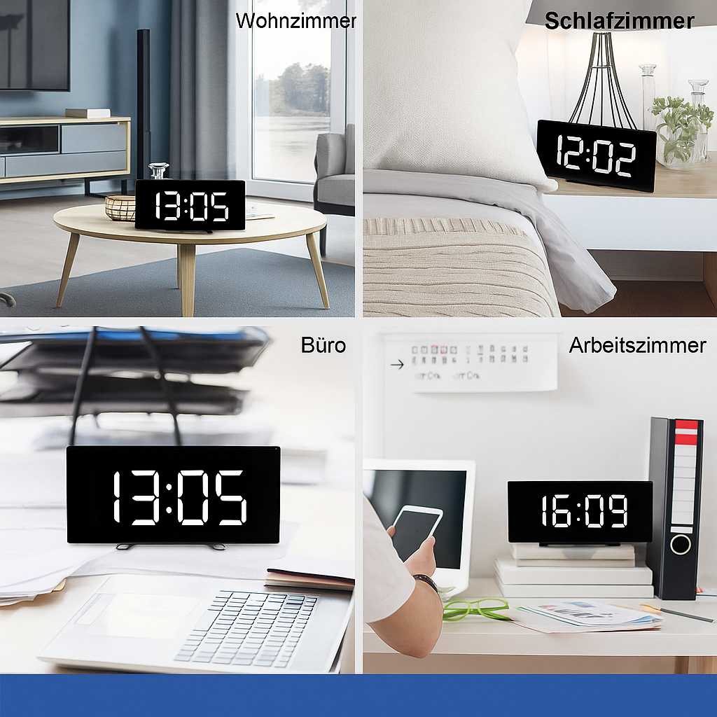LED-vækkeur med stor skærm til stilfuld opvågning i ethvert rum