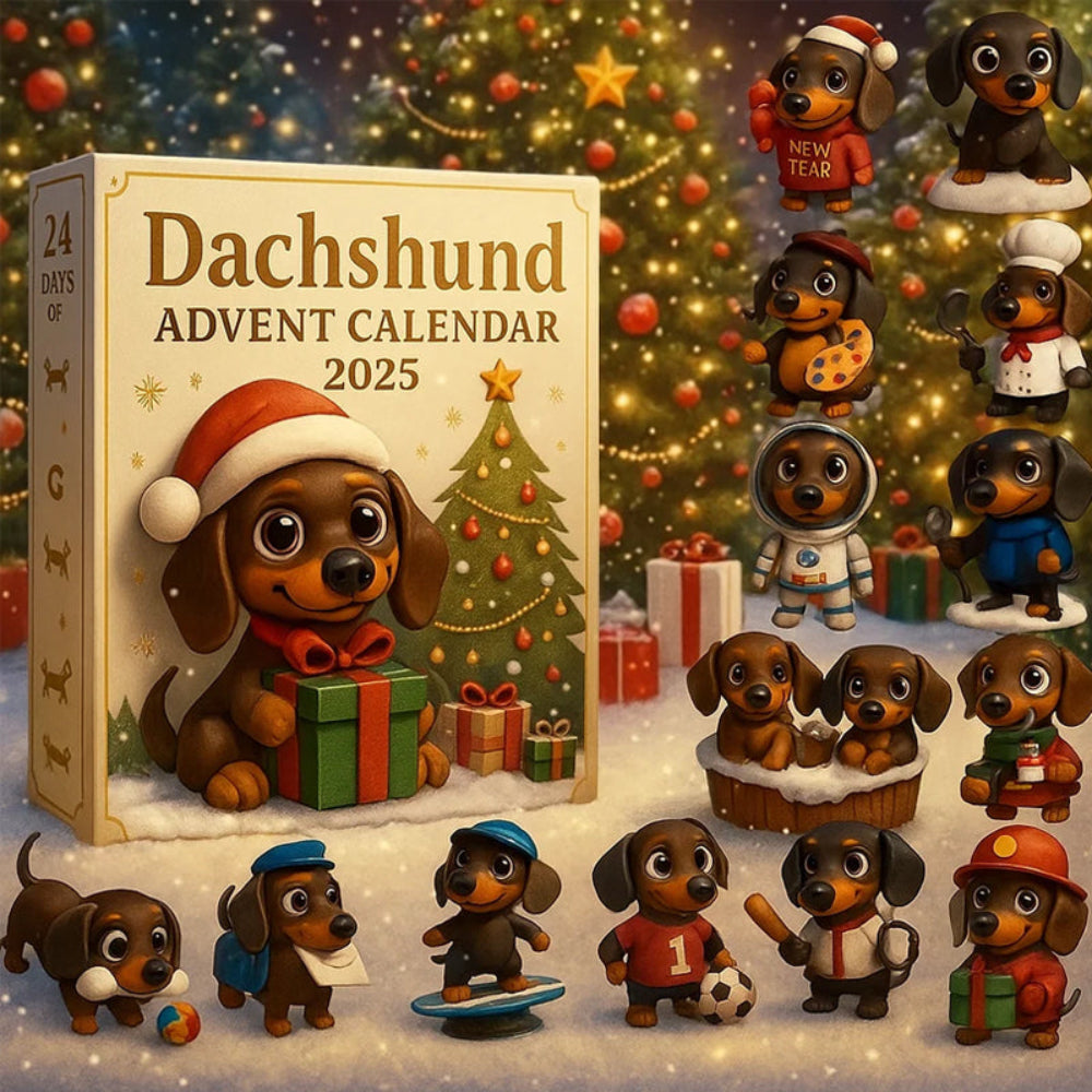 Julkalender 2025 med 24 Handmålade Taxfigurer