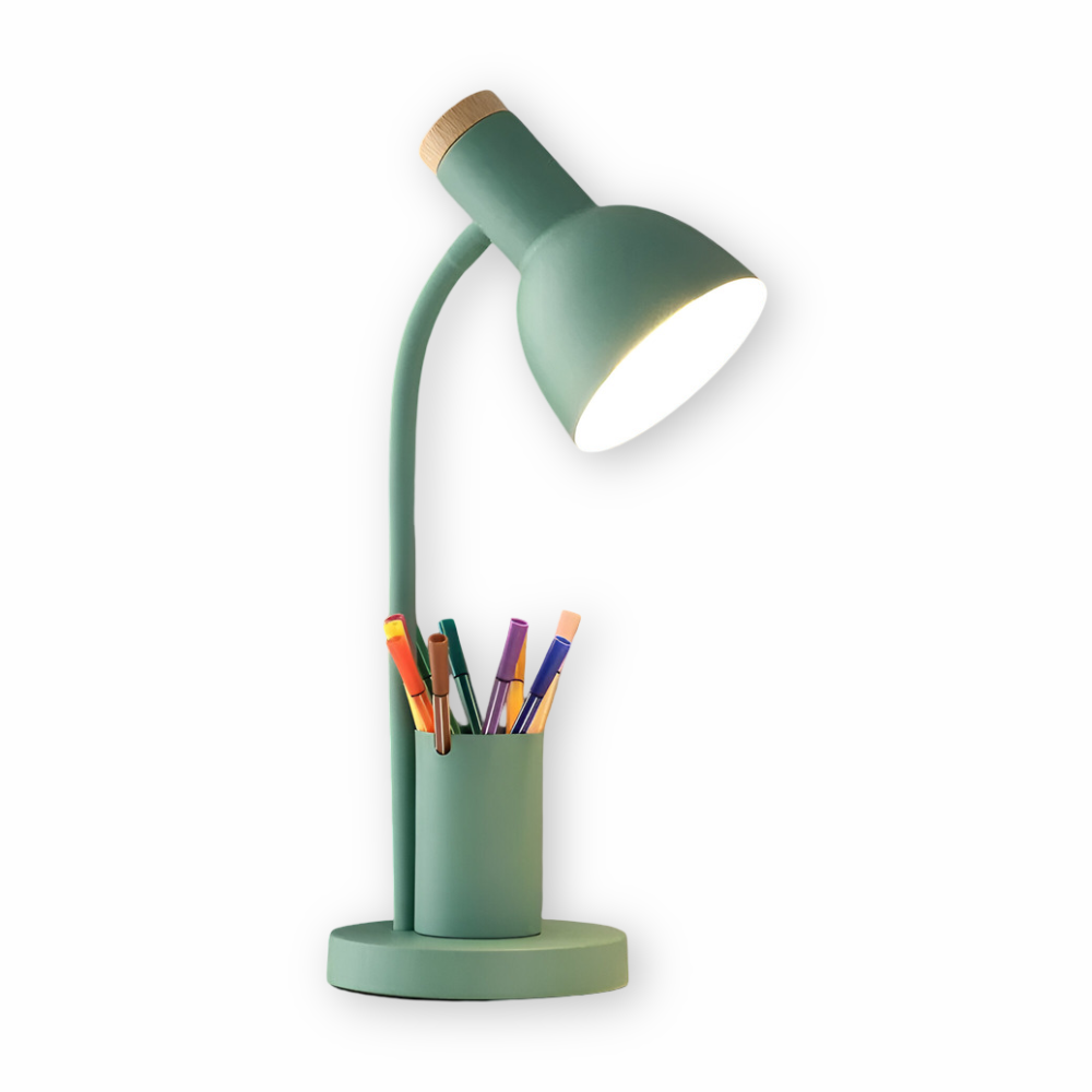 Nordisk skrivbordslampa med LED och praktisk förvaring