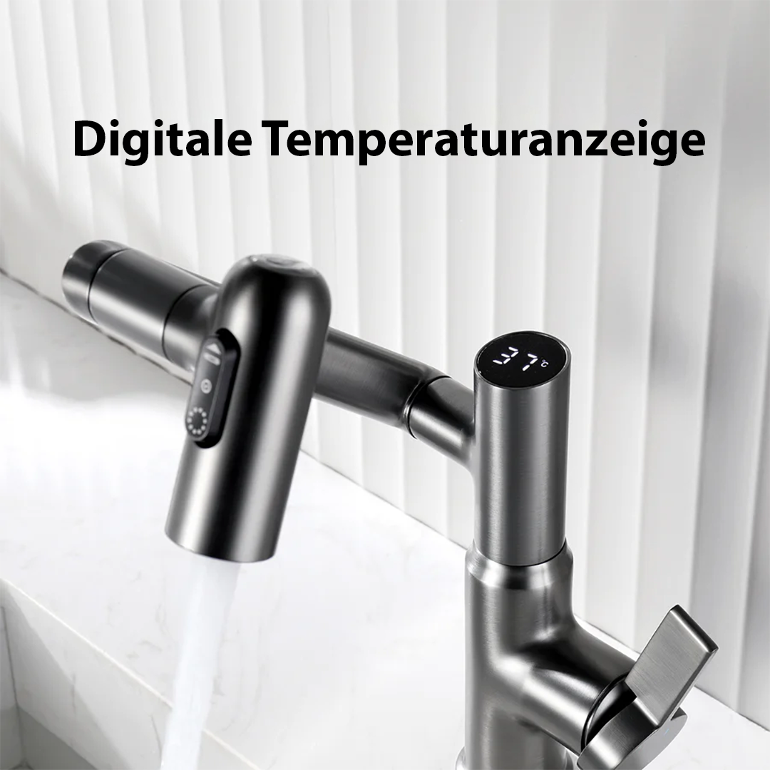Svart badrumsblandare med LED-temperaturdisplay
