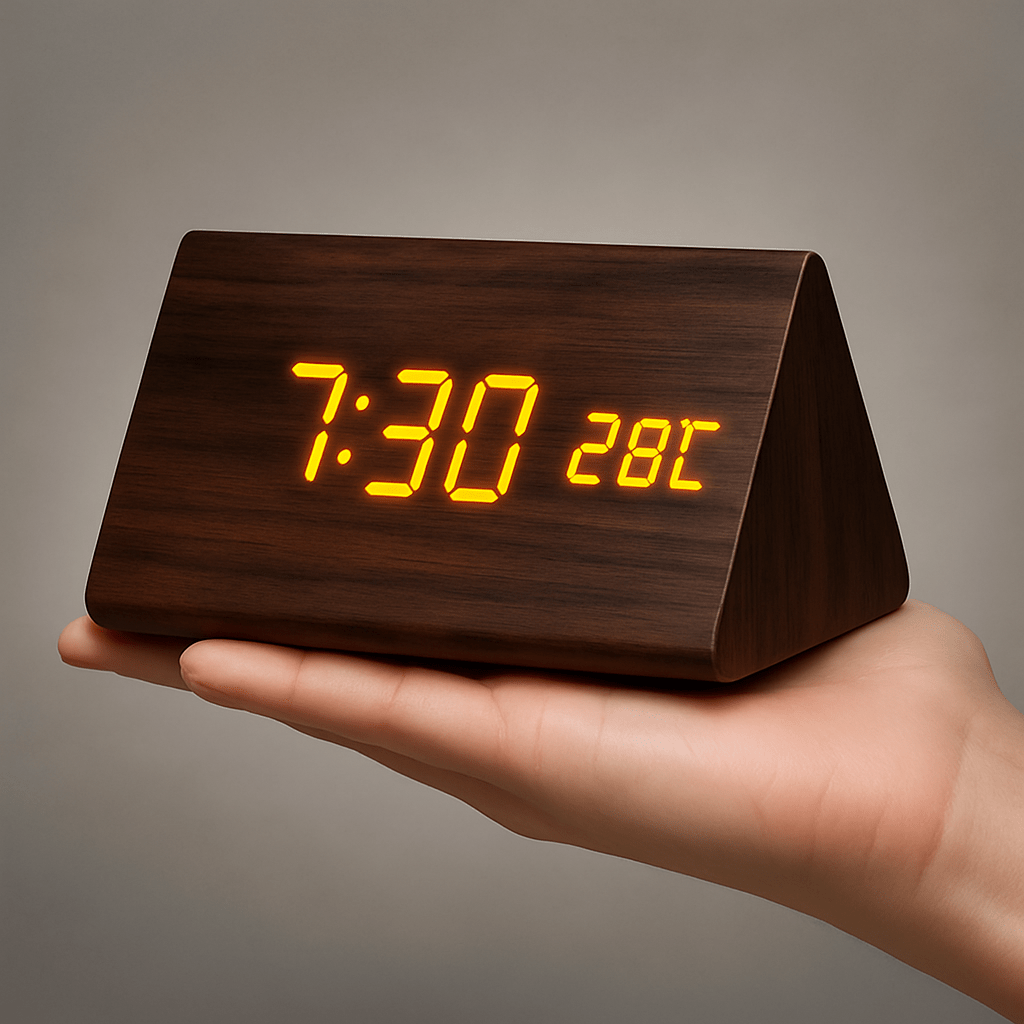 Trä Digital Väckarklocka med Justerbar LED-Skärm – Snygg Design