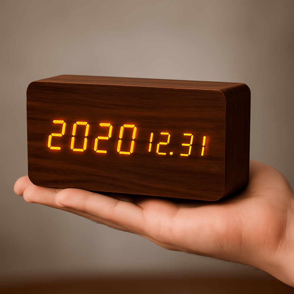 Trä Digital Väckarklocka med Justerbar LED-Skärm – Snygg Design
