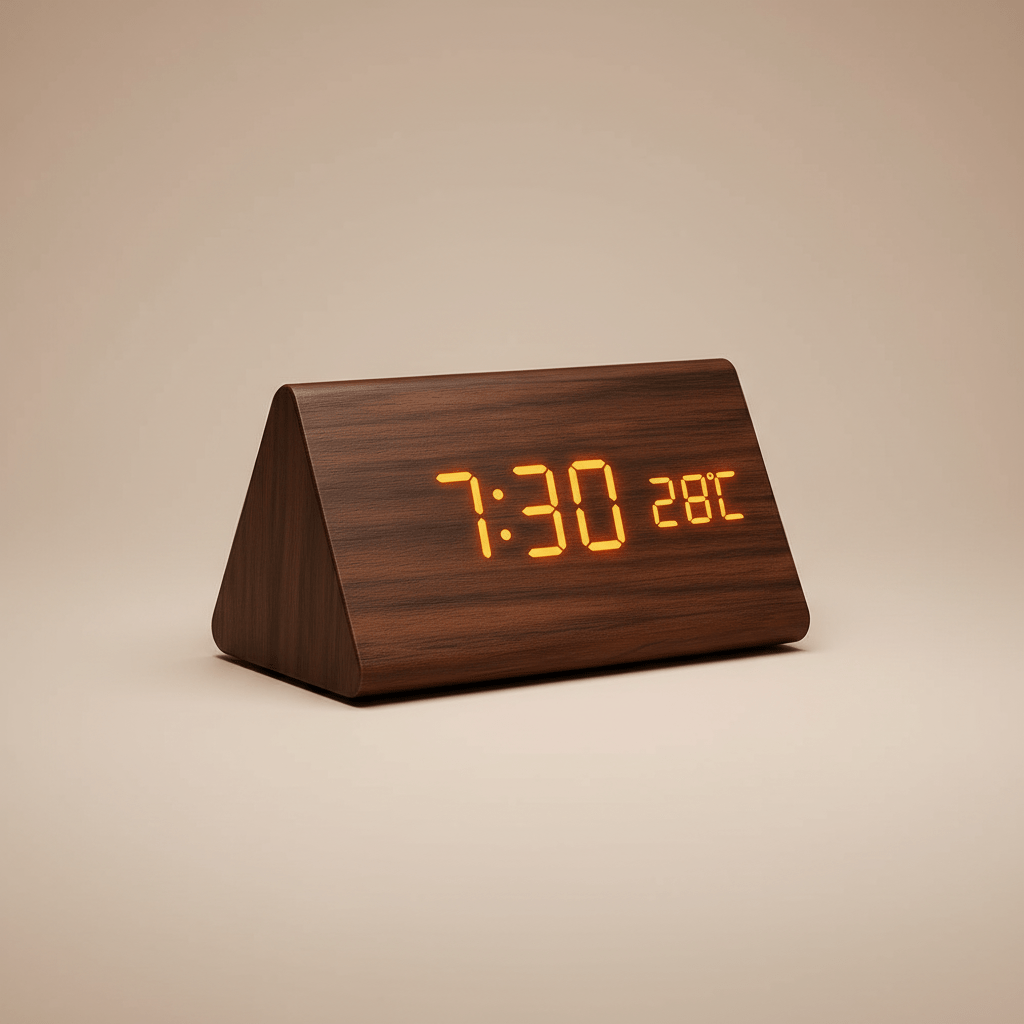 Trä Digital Väckarklocka med Justerbar LED-Skärm – Snygg Design