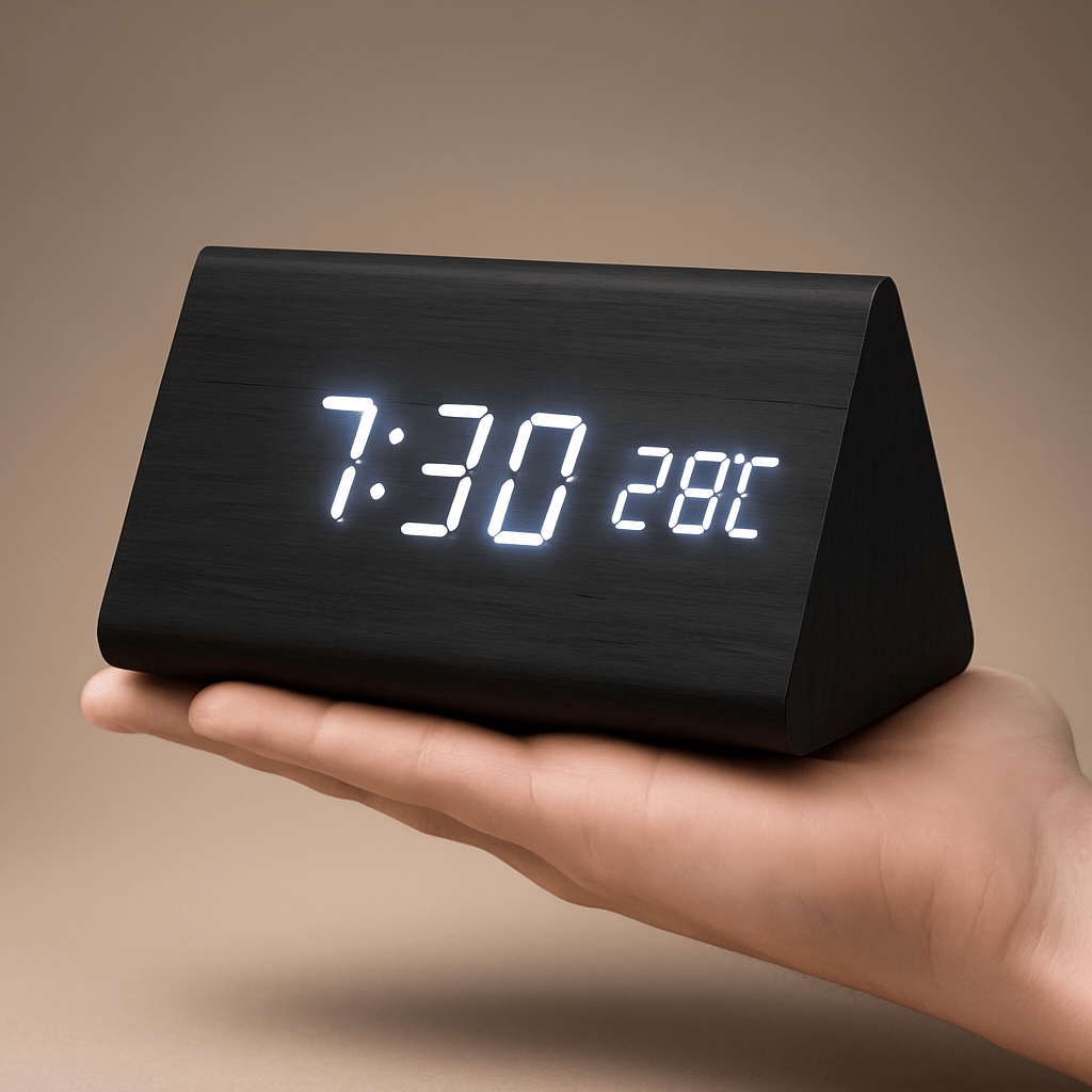 Trä Digital Väckarklocka med Justerbar LED-Skärm – Snygg Design