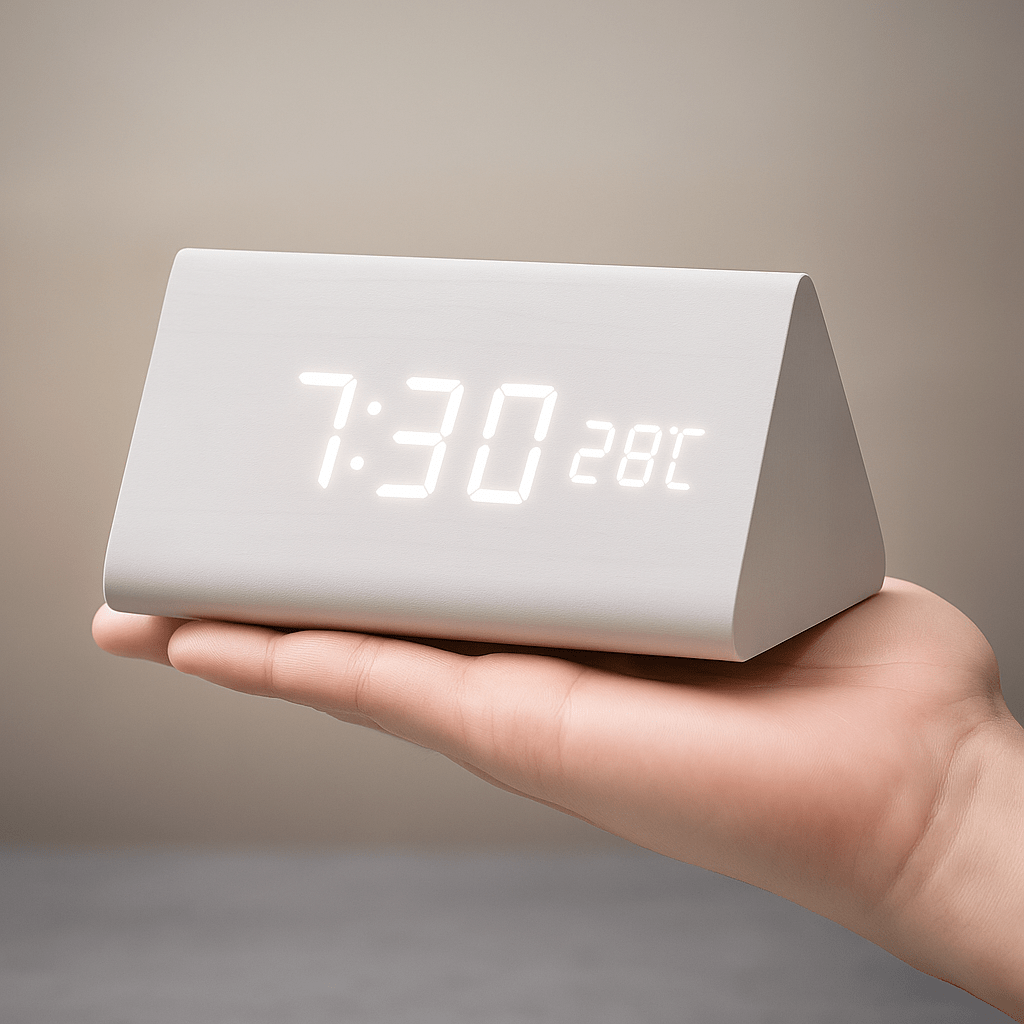 Trä Digital Väckarklocka med Justerbar LED-Skärm – Snygg Design