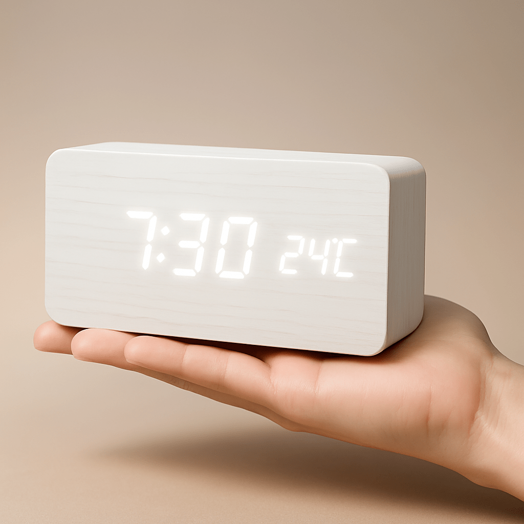 Trä Digital Väckarklocka med Justerbar LED-Skärm – Snygg Design