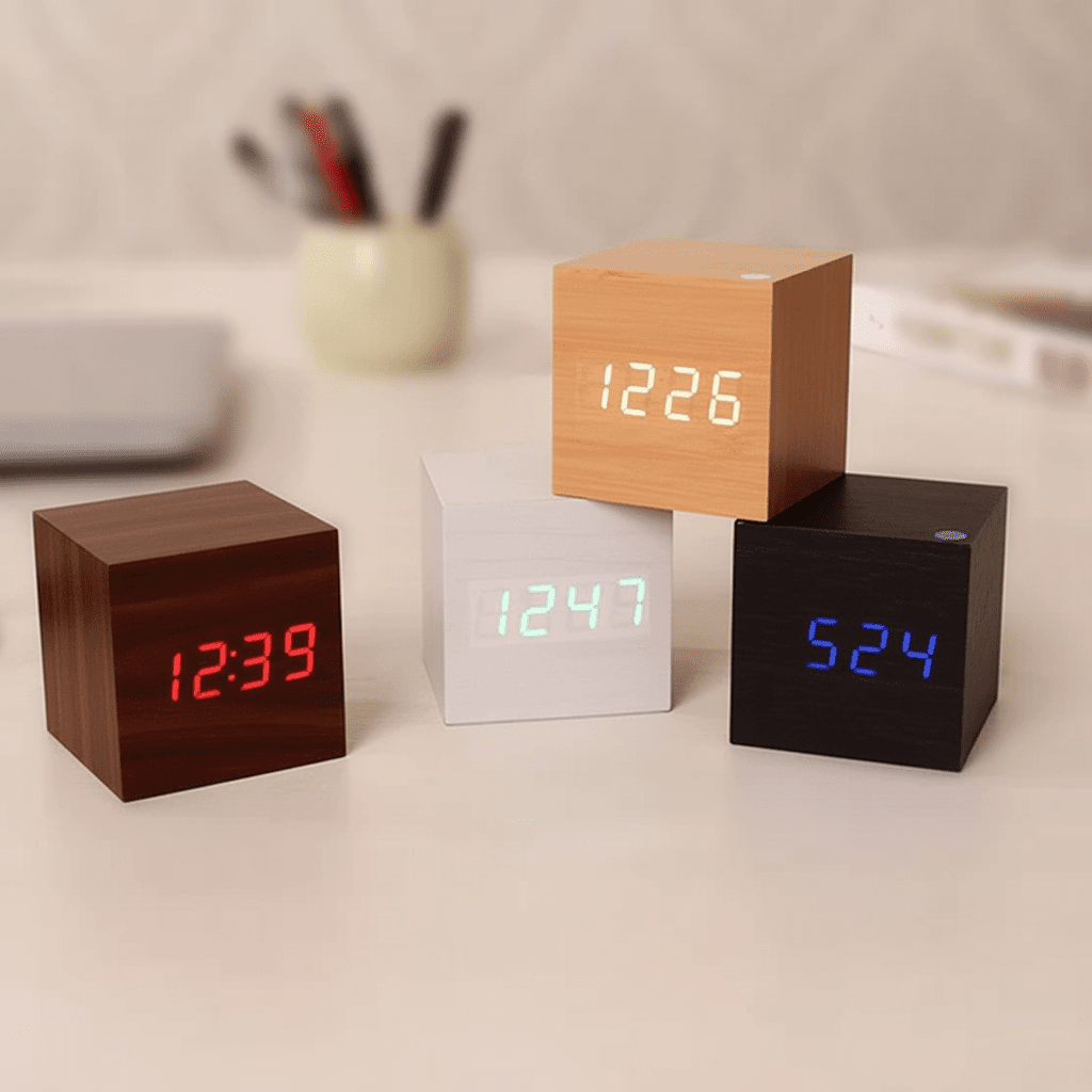 Digital Träklocka med LED – Snygg och Energibesparande Design